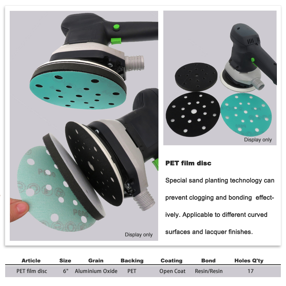 6 Polegada 150mm 17 furos 60-2000 grãos gancho e laço pet filme óxido de alumínio molhado & seco lixa disco para pintura de carro