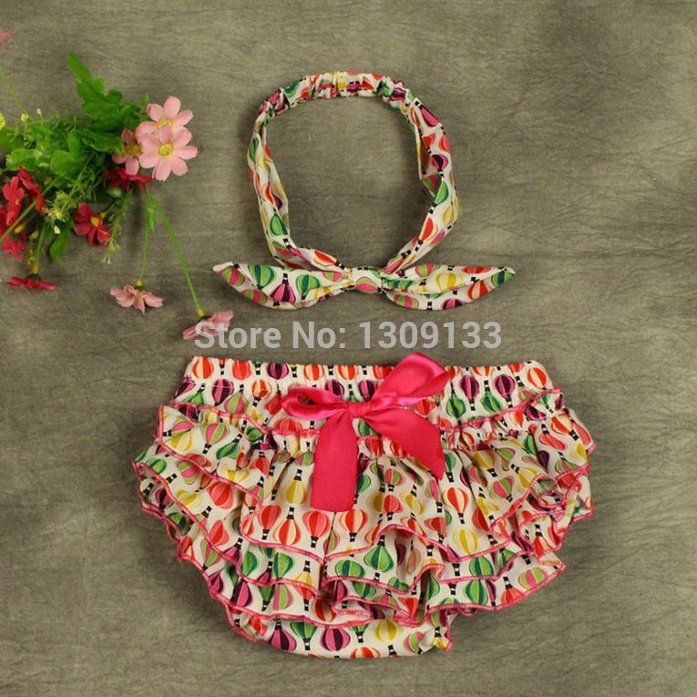 3 Colors Cute Baby Girl Ruffled Bloomer with Knot Headband Kids Infant Toddler Skirts Cothing
