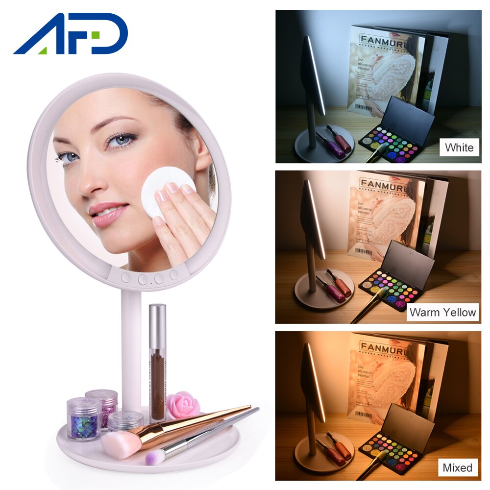 Oplaadbare 7inch LED Badkamer Spiegel 66 LEDs Make-Up Spiegel met 3 Kleuren Led Verlichting 7x Vergrootglas Mini Spiegel