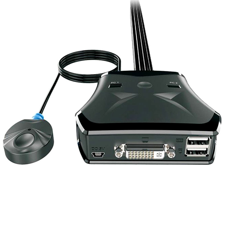 2 Poort Dvi Kvm Switch Dual Monitor Computer Switcher Met Externe Schakelaar Knop Usb 2.0 Hub Ingebouwde