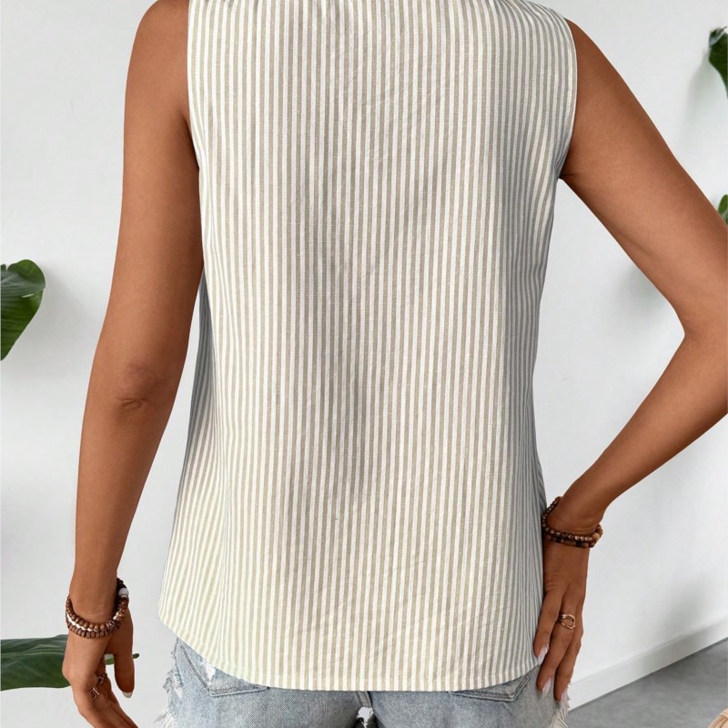 Kvinders afslappet skrå krave ærmeløs pullover flerfarvet stribet dame top t-shirt bluser skjorte kvinder