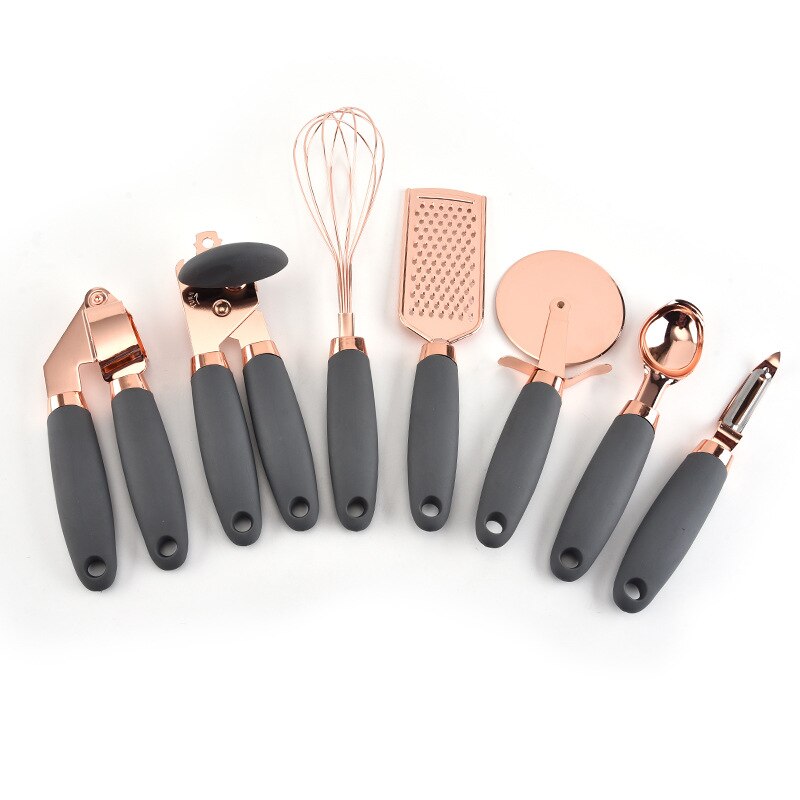 7 Pcs Kitchen Gadget Set Stainless Steel Baking Cooking Utensils ice scream spoon peeler garlic press cheese grater whisk Home: 7pcs  gray