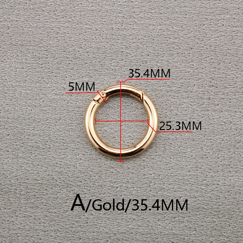 BAMADER Circle metalowy haczyk na sprężynie O Ring otwierany klucz pierścieniowa klamra wysokiej jakości akcesoria sprzętowe złoty srebrny pistolet klamra: A Gold35.4MM