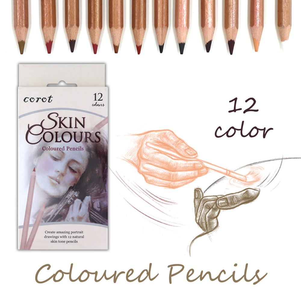 COROT – ensemble de crayons de couleur douce, 12 pièces, couleur Pastel, peau en bois, charbon, fournitures pour dessin de croquis de peintre