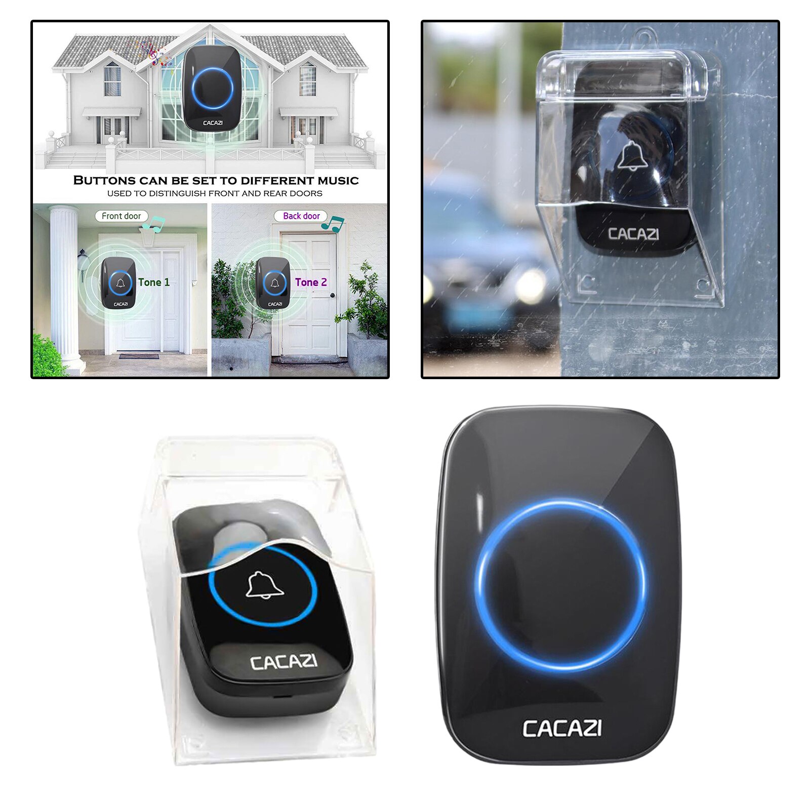 Wireless Waterproof Doorbell 300m Range EU Plug Home Intelligent Door Bell Chime 5 Volume Levels 60 Chimes for Home Office