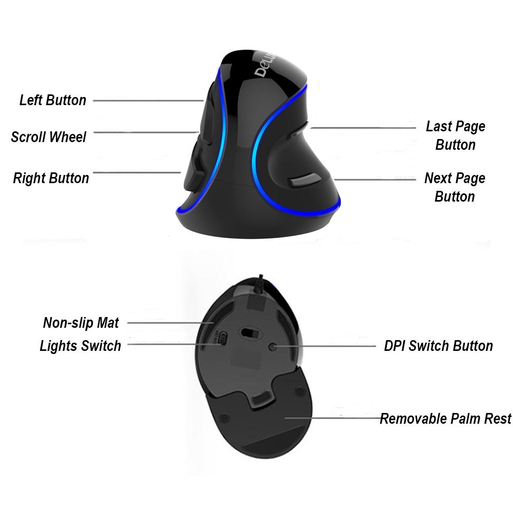 Delux M618 PLUS Ergonomics Vertical Gaming Wired Mouse 6 Buttons 4000 DPI Optical RGB Wireless Right Hand For PC Laptop