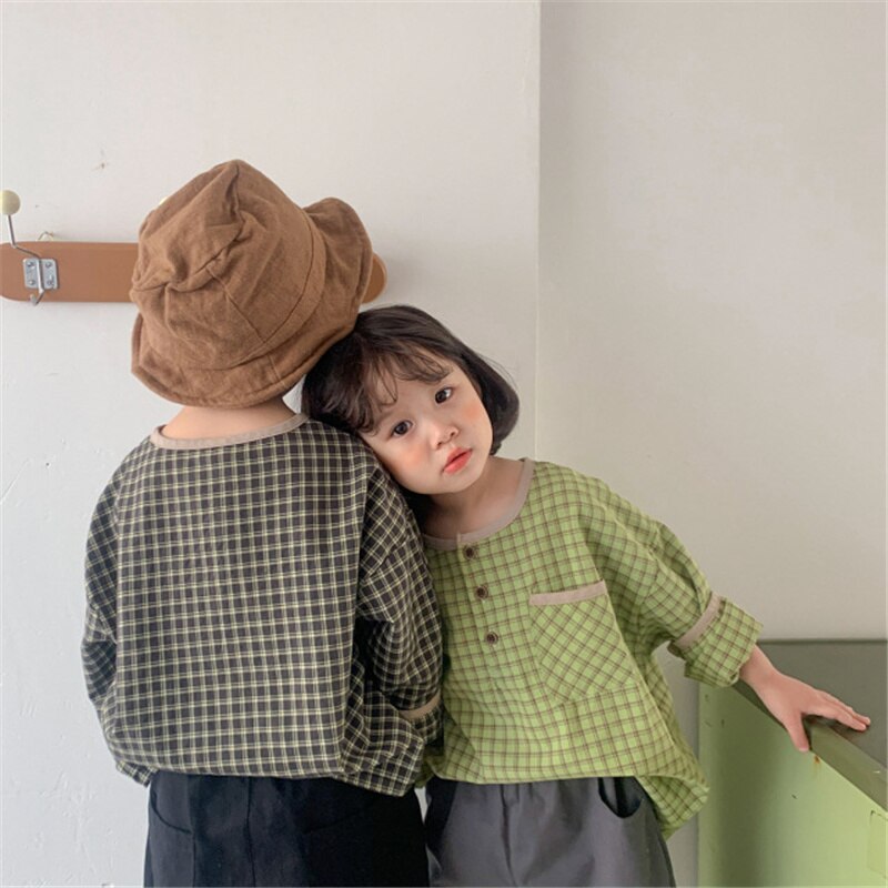 Stile coreano 2021 camicie a quadri Casual per bambini camicette per ragazzi e ragazze camicette a maniche lunghe in cotone allentate camicie vestiti