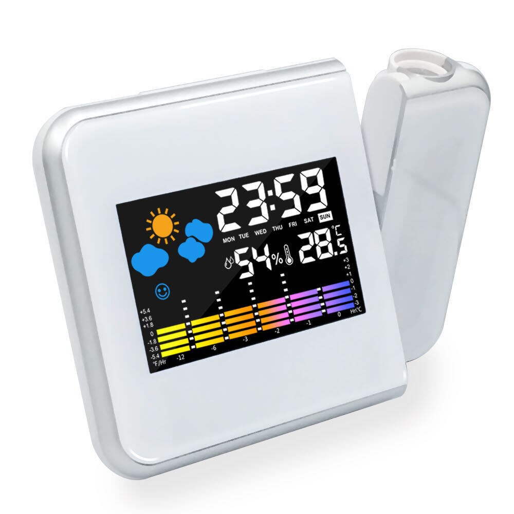 LED Digital Projection Alarm Clock Weather Station Thermometer Humidity Hygrometer Projector Multi-Function Calendar Time Clock