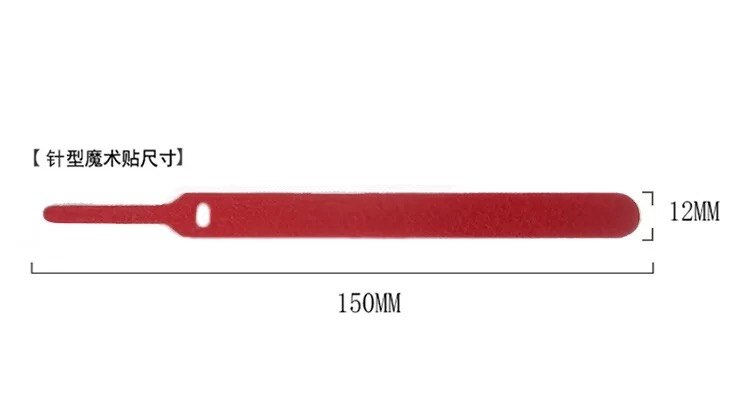 50 stuks/partij 12mm * 150mm nylon omgekeerde gesp klittenband magische haaklusbevestiging kabelbinders klittenbandband klevende lijn afwerking: Naald rood