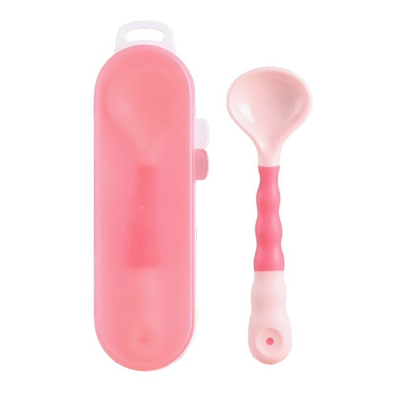 Cucchiaio pieghevole in silicone per bambini cucchiaio da allenamento per bambini stoviglie BPA gratuito: rosa (viola scatola)