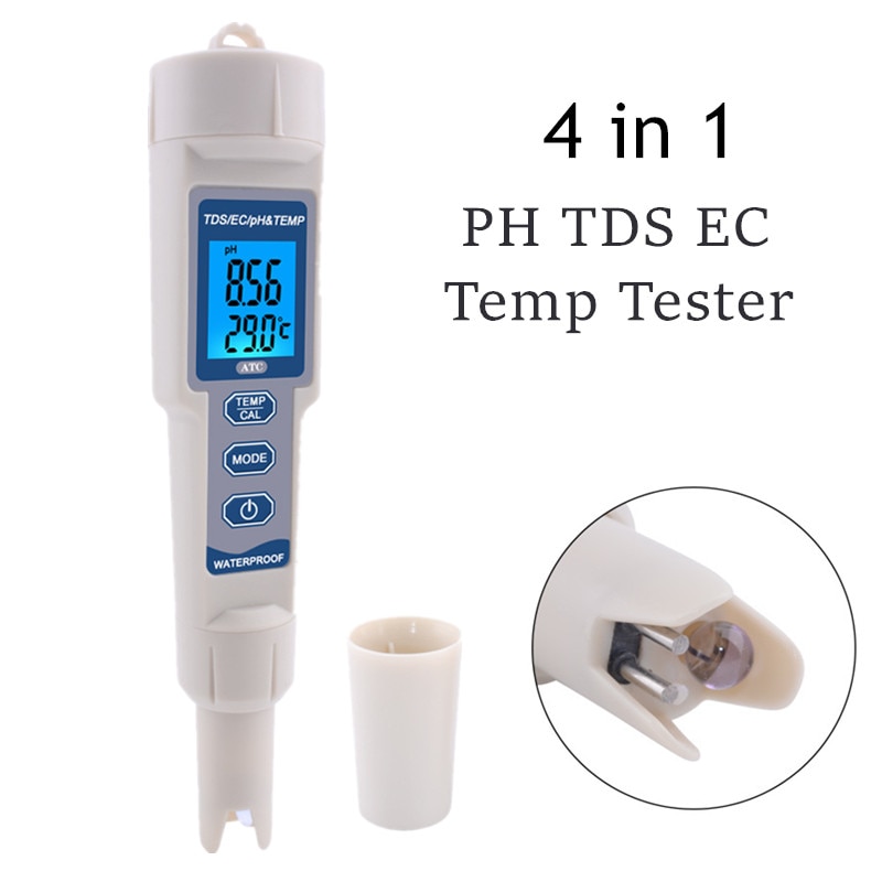 4 in 1 Digital PH TDS EC Thermometer Meter Tester Water PH Pen for Swimming Pools Drinking Water Aquariums 40%off