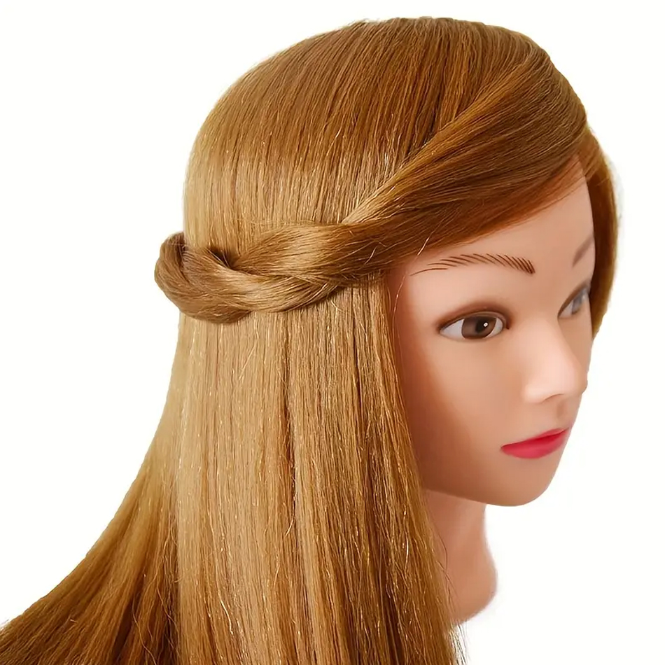 Long Synthetic Fiber Hair Mannequin Head With Free Clamp Stand Hairdresser Training Manikin Cosmetology Doll Head For DIY Braid: WHITE