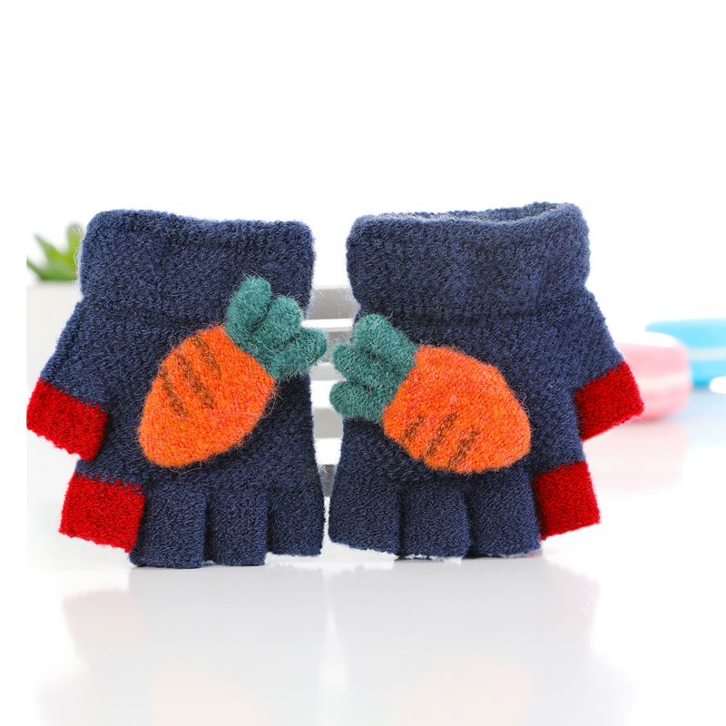 Mini spædbarn babyhandsker søde tredimensionelle strikkede gulerod børnehandsker mænd og kvinder baby tykkere handsker: Mørkeblå