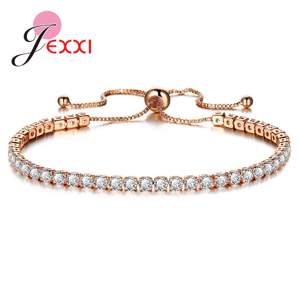 Genuine Austrian Crystal Bracelets For Women White CZ Stone Link Chain Charm Bracelet Best For Lover Wedding 925 Silver