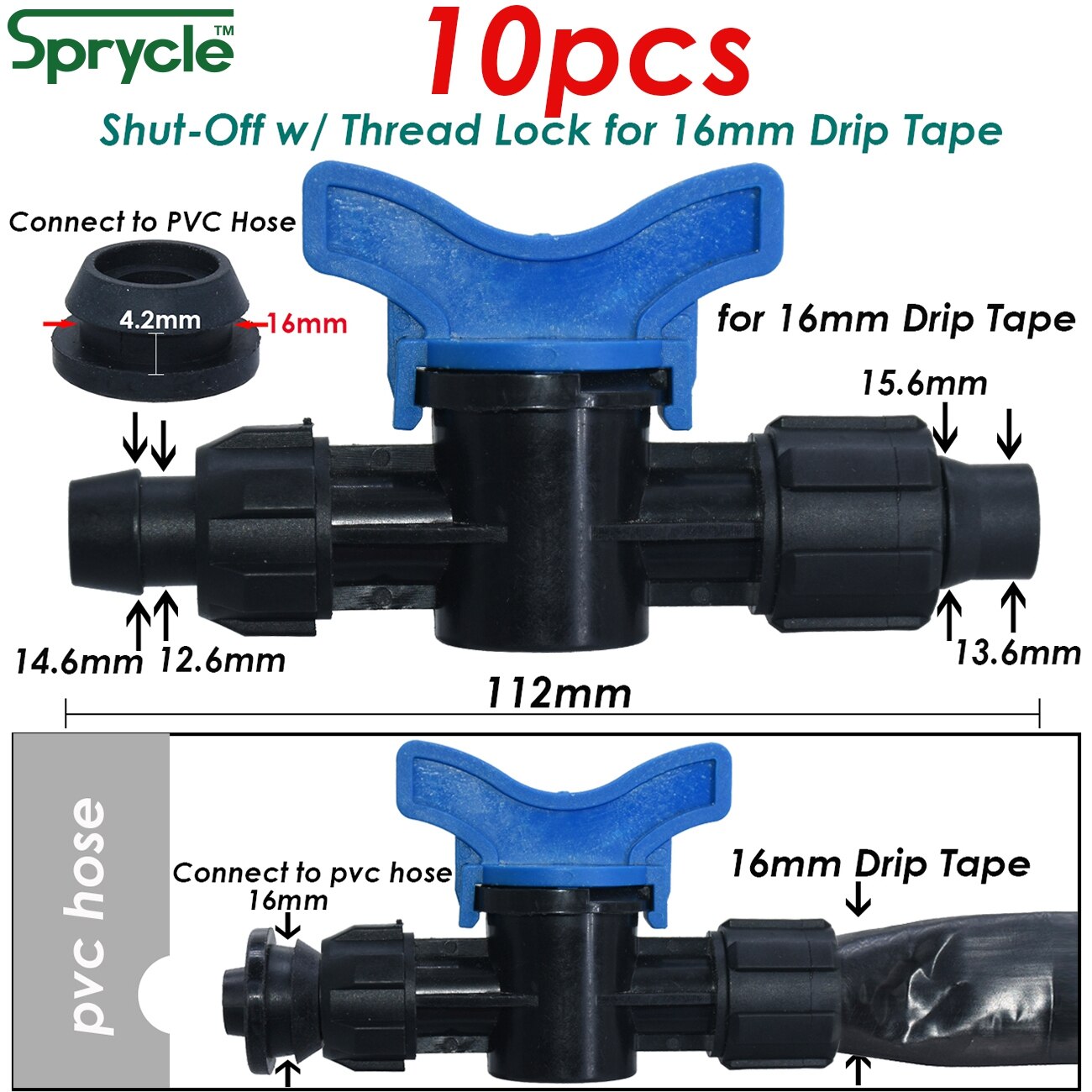 16mm 5/8&#39;&#39; Irrigation Drip Tape Coupling Shut-Off Valve Elbow Tee End Plug Thread Lock Connector Garden Watering Hose Pipe Joint