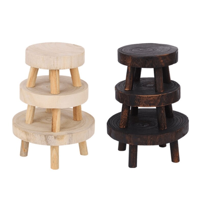 Printed Solid Wood Stool Flower Pot Stand Round Bench Plant and Succulent Flowerpot Base Holder Display Stand Stool Home