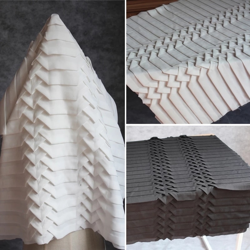 82*62cm Pleated Fabric Hand woven Chiffon three-dimensional texture fold fold geometry transform apparel DIY Fabric