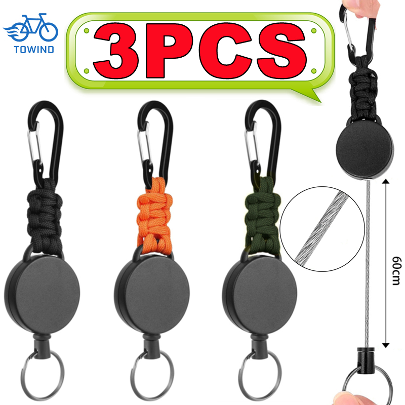 3/1PC Heavy Duty Retractable Key Chain Anti-theft Keychain with Carabiner Retractable Badges Holder Outdoor Multiple Tools ﻿