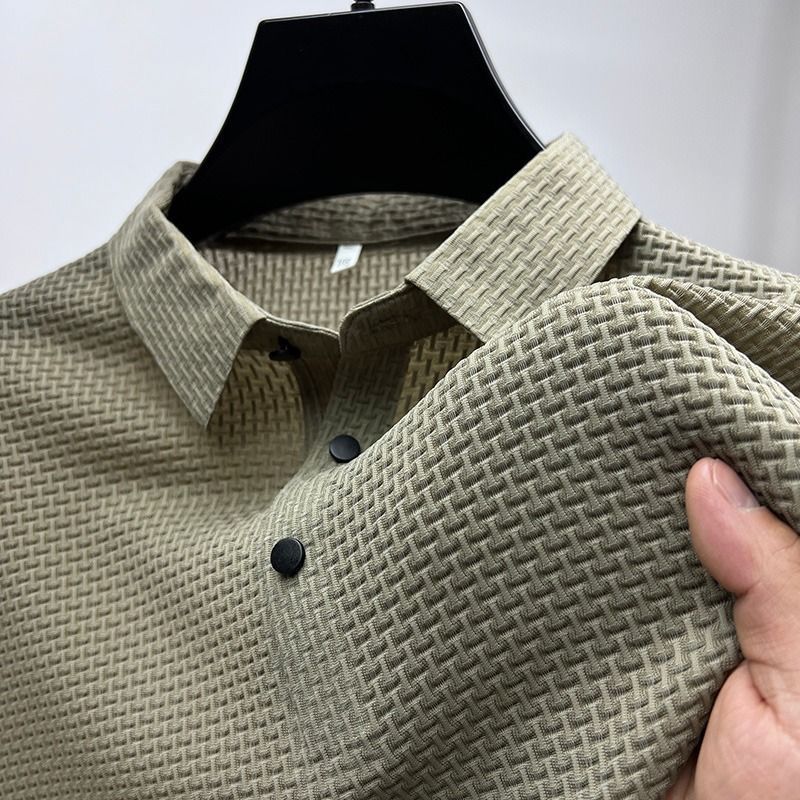 】M-4XL novedad de verano, camiseta de manga corta para hombre, POLO fresco y transpirable, Top informal de negocios que absorbe el sudor: L / Castaño