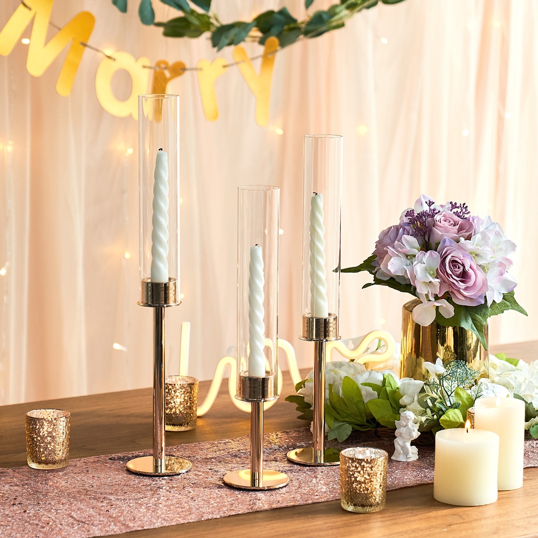Suporte de vela de furacão de vidro conjunto de 3 castiçal castiçais capa de vidro para peças centrais do casamento para mesas decoração de casa