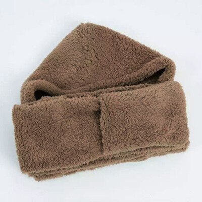 3 in 1 Women Winter Hood Scarf Hat Glove Set Warm Soft Snood Pocket Hooded Srarves Women Scarf Hat Glove For Girl: coffee