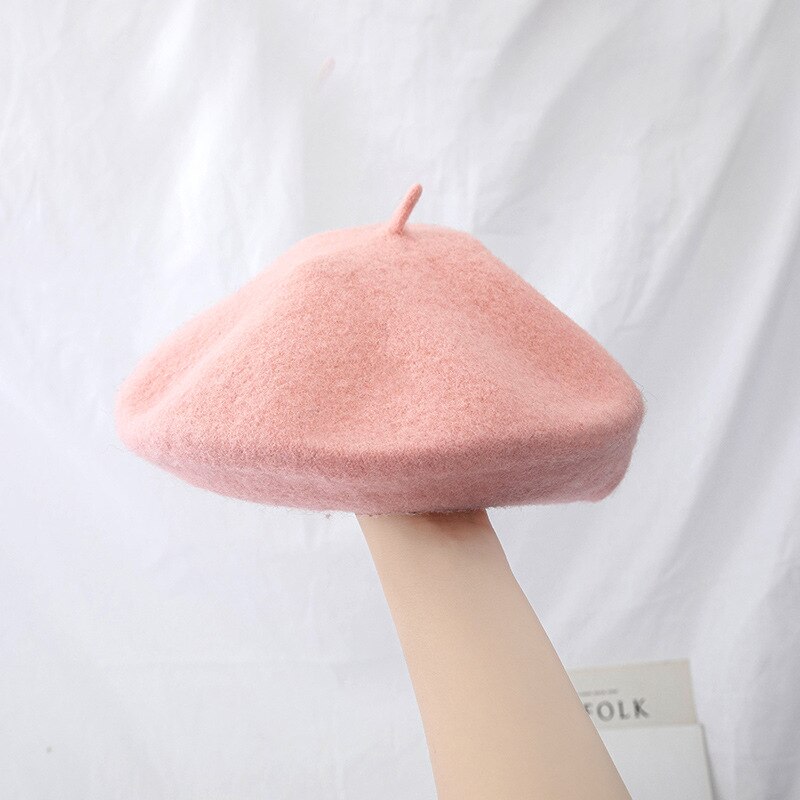 Béret en laine pour femme, chapeau rond, épais et , plusieurs couleurs unies, collection hiver: 020