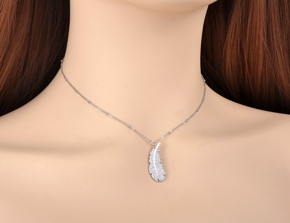 Lokaer Rose Gold Titanium Stainless Steel Feather Charm Choker Necklaces Bohemia CZ Crystal Pendant Necklace For Women N20009