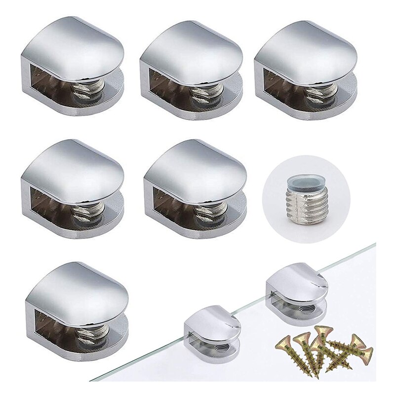 6 PCS Adjustable Glass Clamps 6 mm Glass Bracket Zinc Alloy Glass Shelves Holder Glass Clip for Bathroom Kitchen
