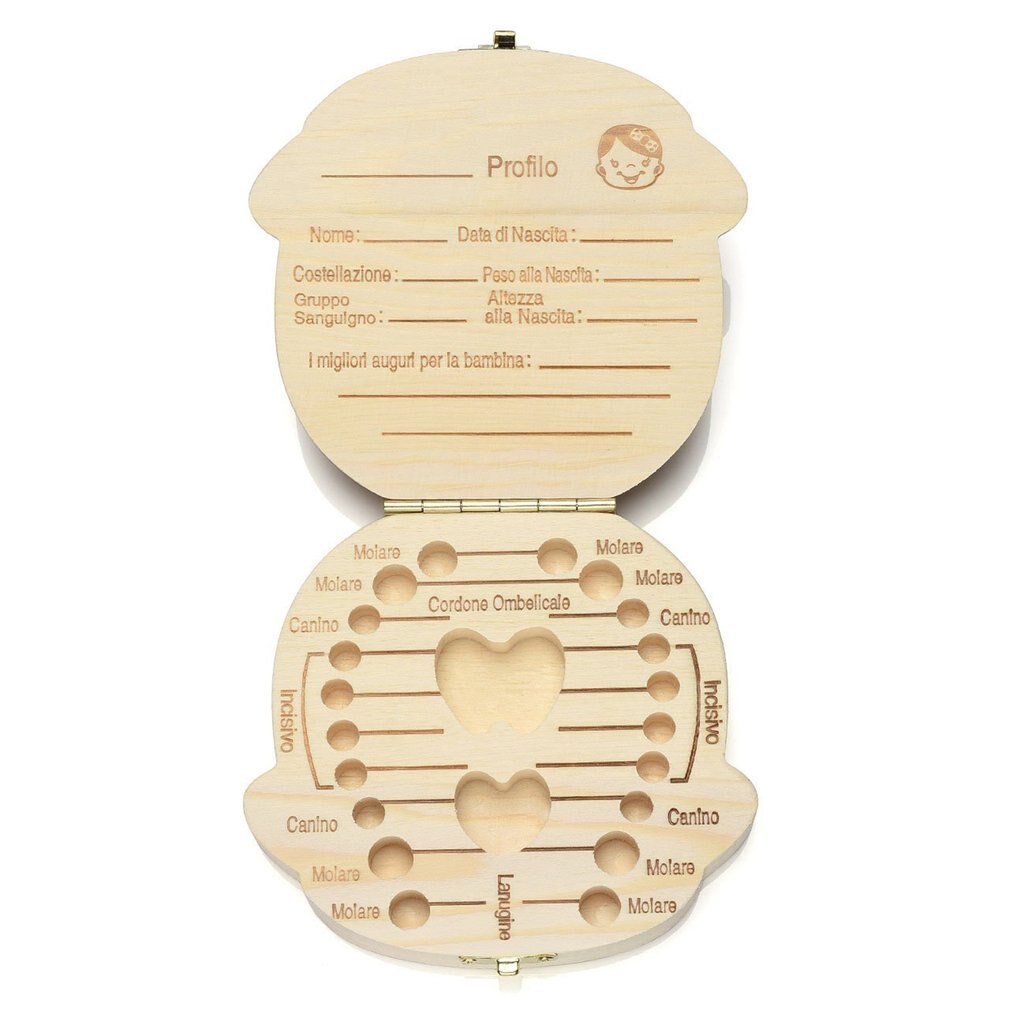 Wooden Baby Kids Tooth Storage Box English Teeth Umbilical Lanugo Organizer Keepsakes Save Baby Wood Tooth Box Storage