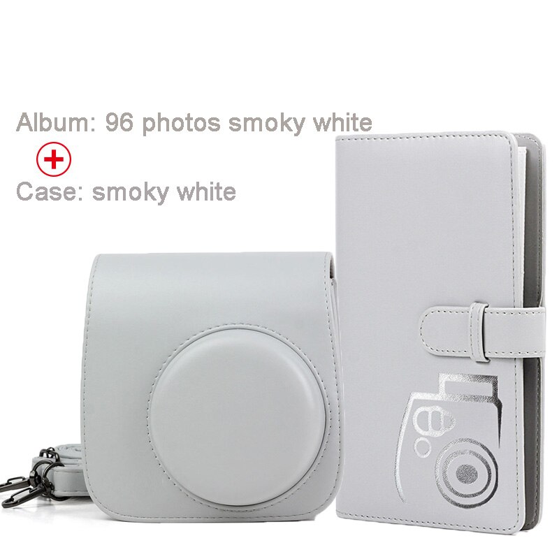 Samma album &amp; pu läderfodral i par för fujifilm instax mini 9 8 kamera, fujifilm instax minifilmer: Par-rök vit 2