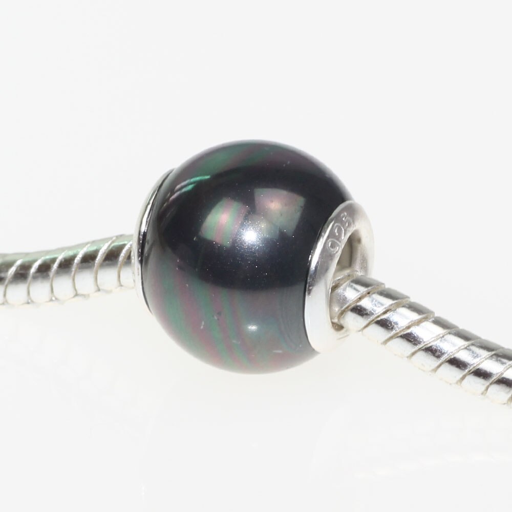 Authentic 925 Sterling Silver Colorful White Pink Pearl Charm Bead Black Brown Fits Bracelet DIY Jewelry Making: Black