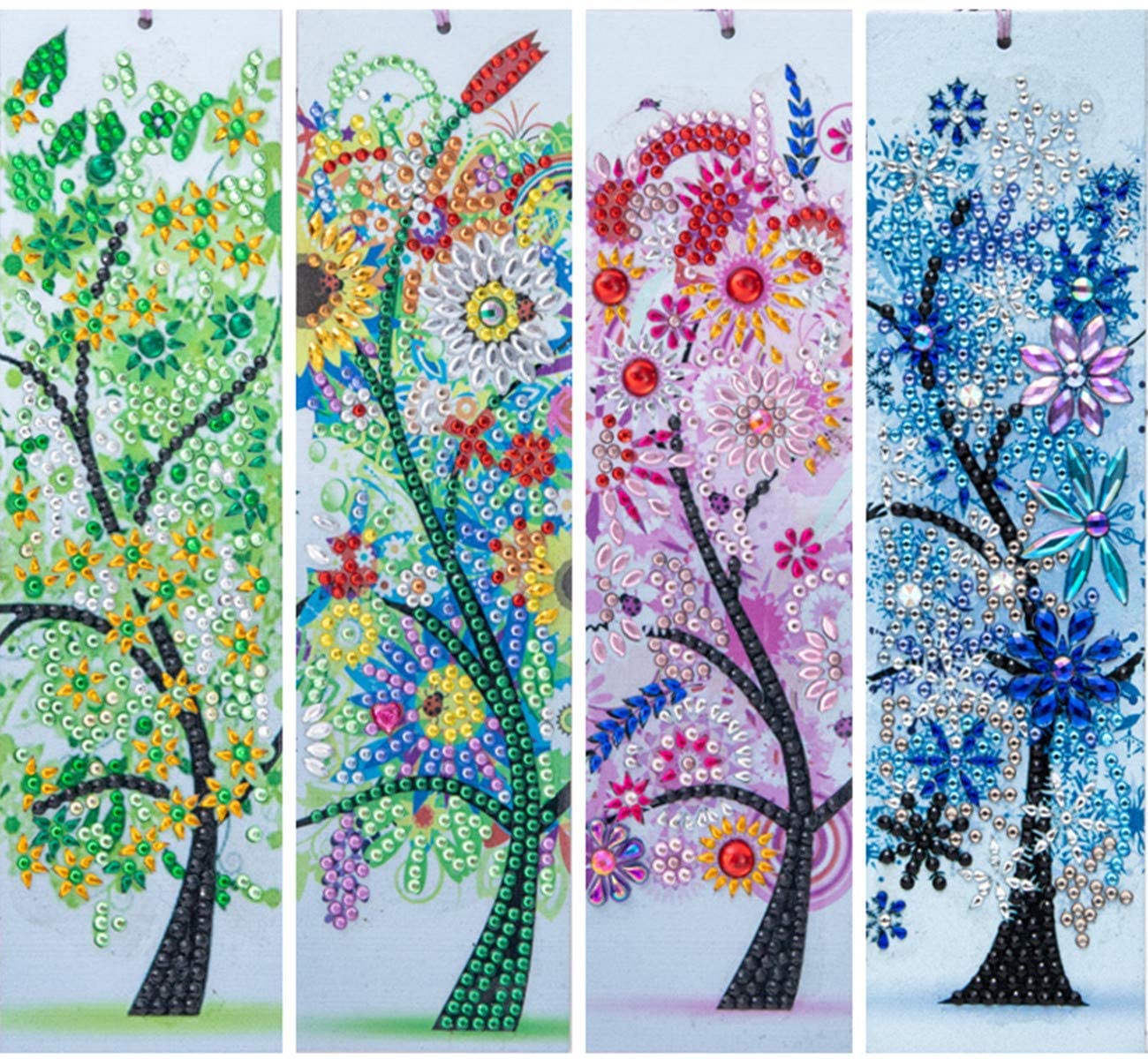 5D Diamond Painting Bookmarks Flower Butterfly Kits for Adults DIY Bookmarks with Tassel Arts Crafts Set Rhinestone Dot: 02-4 PIECES