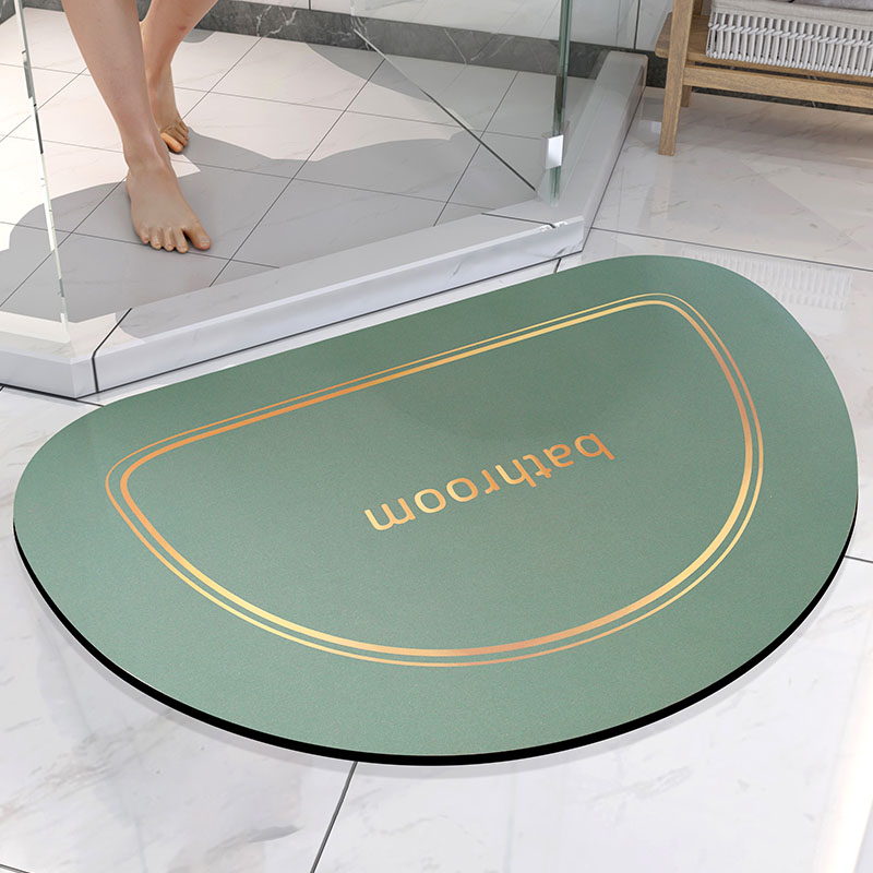 Super Absorbent Bathroom Mat Quick Drying Diatom Floor Mat Easy To Clean Door mat Oil-proof Kitchen rug Non-slip Entrance carpet: Arc Green