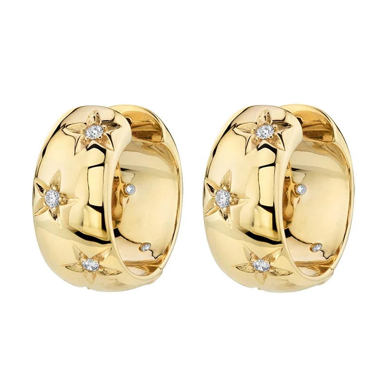 TIANDE-pendientes de aro grandes de Color dorado para mujer, aretes con Piercing circular y estrella de circón fino, accesorios de joyería para: Color amarillo dorado claro