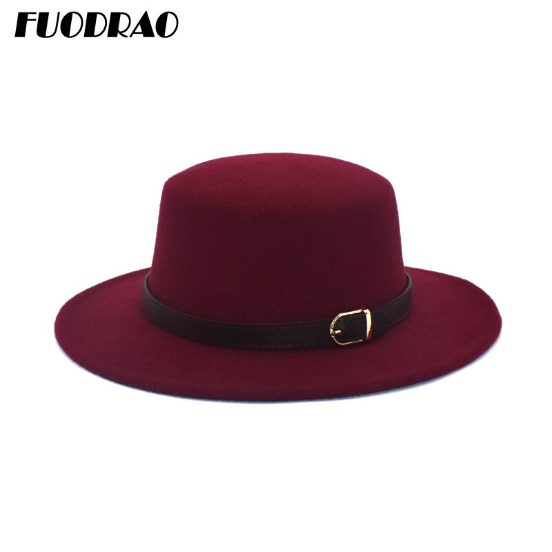 FUODRAO sombrero Fedora las mujeres Otoño Invierno ancho Vintage Ala sentía bombín de lana sombreros hombre Jazz sombrero negro sombrero rojo P25