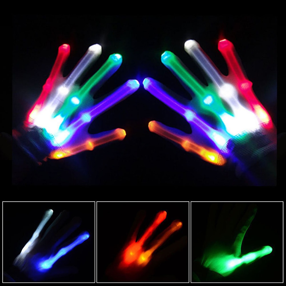 1 par unika led lysande handskar belysning blinkande fingerglöd blixt färgglada skeletthandskar dansklubb rekvisita fest för barn