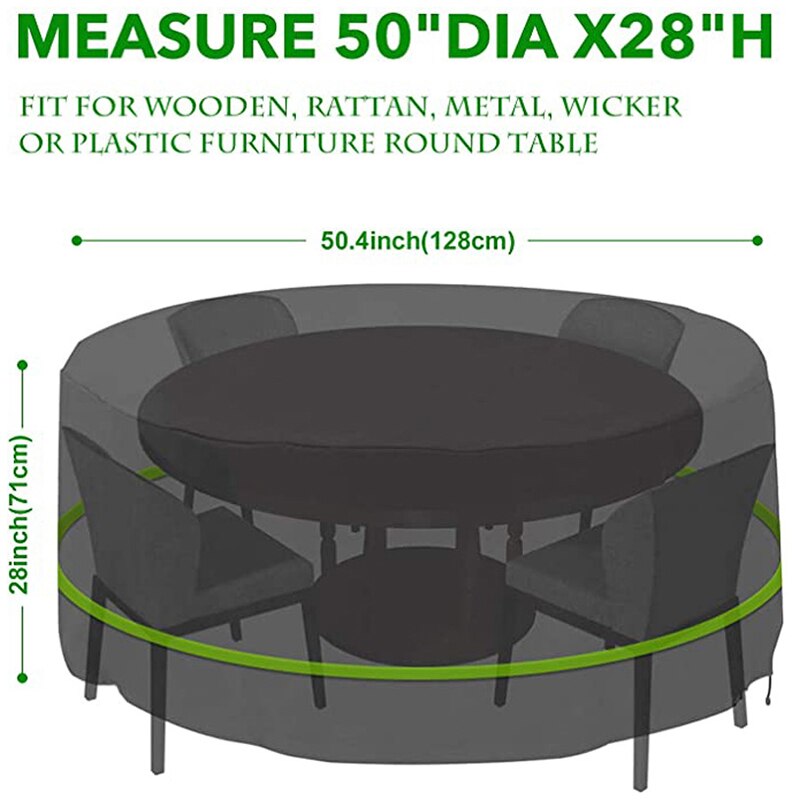 Garden Furniture Dust Cover Waterproof Round Garden Table Cover, Terrace Furniture Cover with Reflective Tape