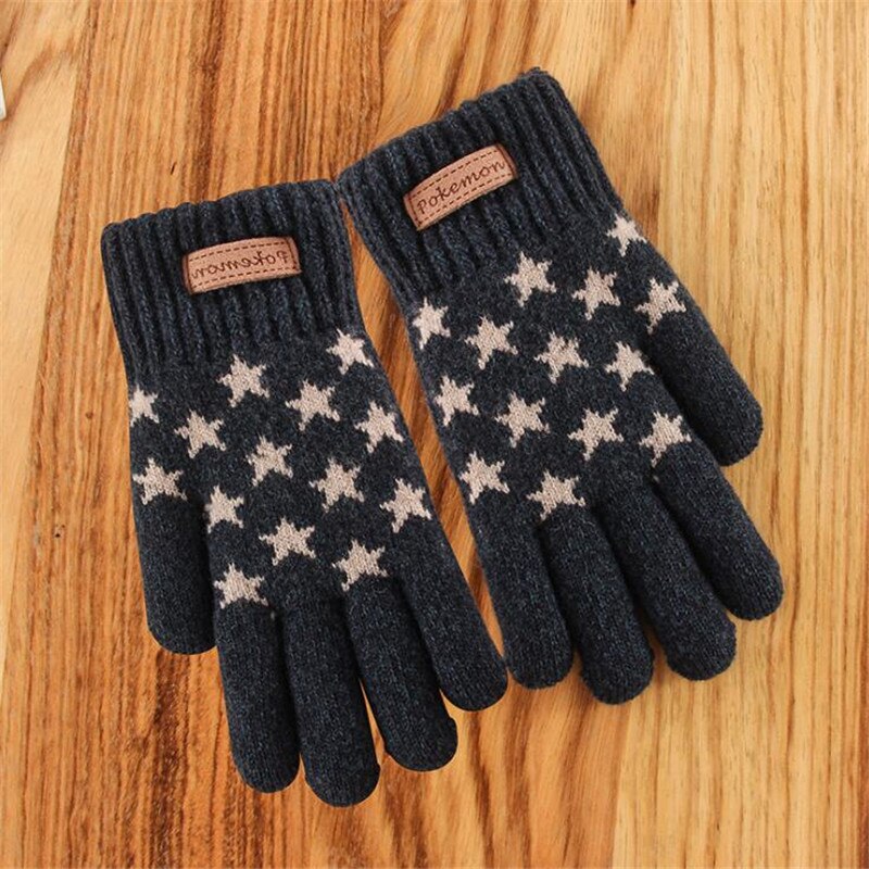 Children's Gloves Winter Boys Thickened Warmth Five-pointed Star Knitting Yarn for Boys: Dark Gray