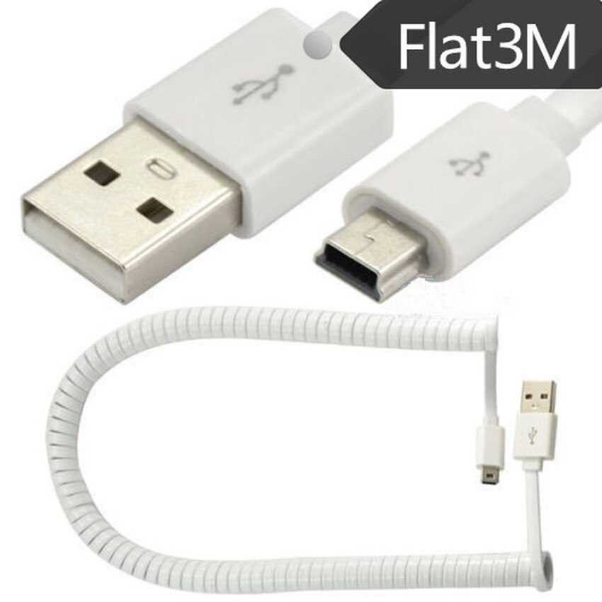 10ft/3m flat spiral coiled usb 2.0 to mini usb data sync &amp; ladekabel hvit farge