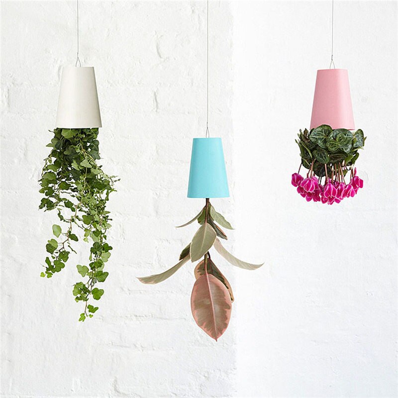 Large Plastic Sky Hanging Planter Decorative Upside-Down Plant Flower Pot Planter for Indoor Garden Decoration: Pink