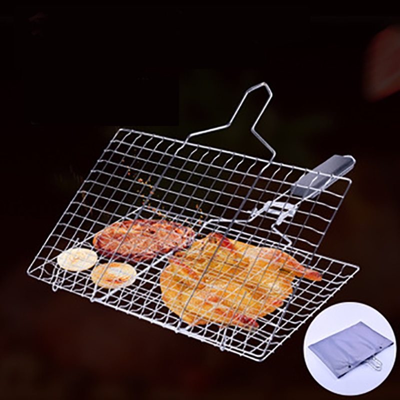 Grillkurv trådrist foldbar bbq grillmåtte hjemmehave grill madlavningsværktøj bærbar udendørs rejsetang