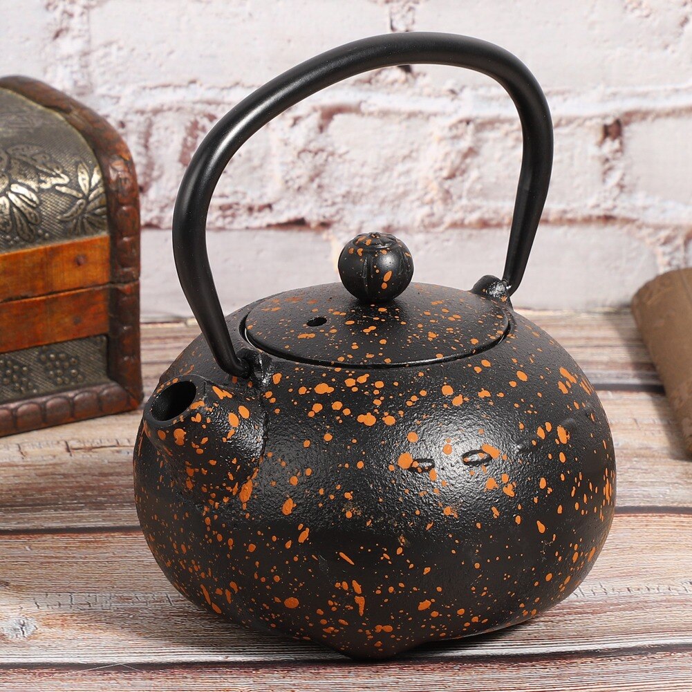 Metal Cast Iron Teapot Kettle Imitating Japanese Style Uncoated Yellow Spot Decoration 0.3L