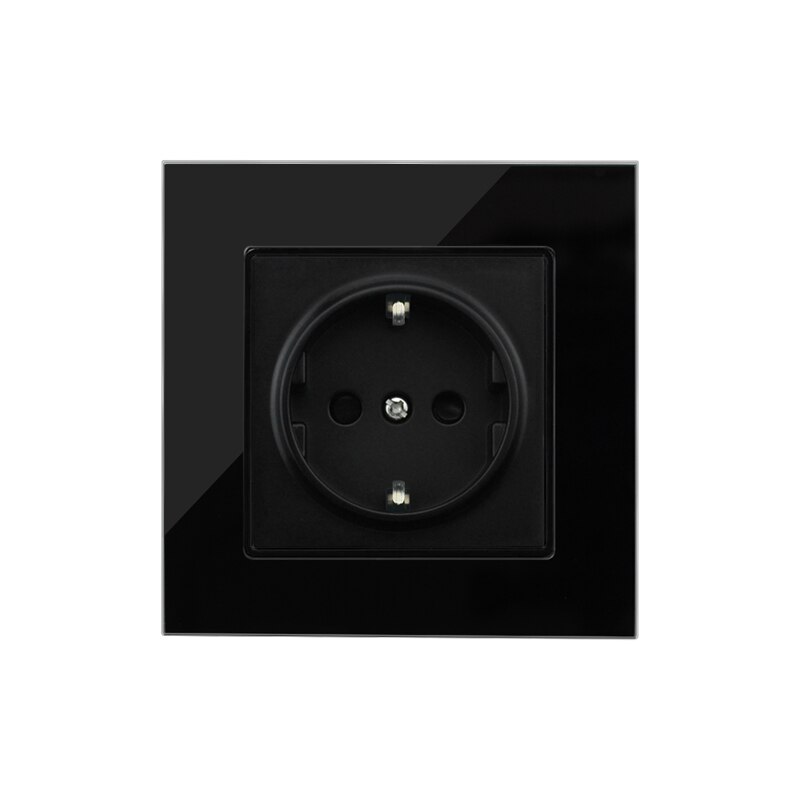 Black Crystal Glass Panel Power Socket EU Standard Electrical Appliances Plug Socket Singel/Double/Triple/Quadruple Wall Socket: Singel Socket