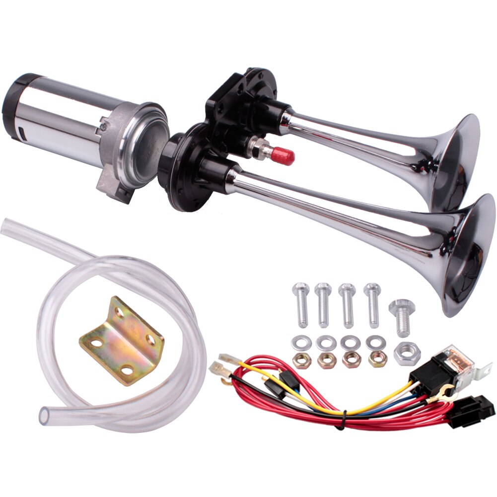 FARBIN 12V/24V 150db Super Loud Air Horn Chrome Zinc Dual Trumpet with Compressor: 24V / FB-J21-W