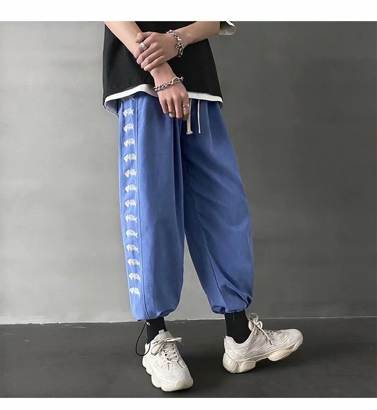 Calças masculinas sólido lado listrado fishbone sweatpants casual solto coreano grandes dimensões harem calças streetwear japonês corredores calças