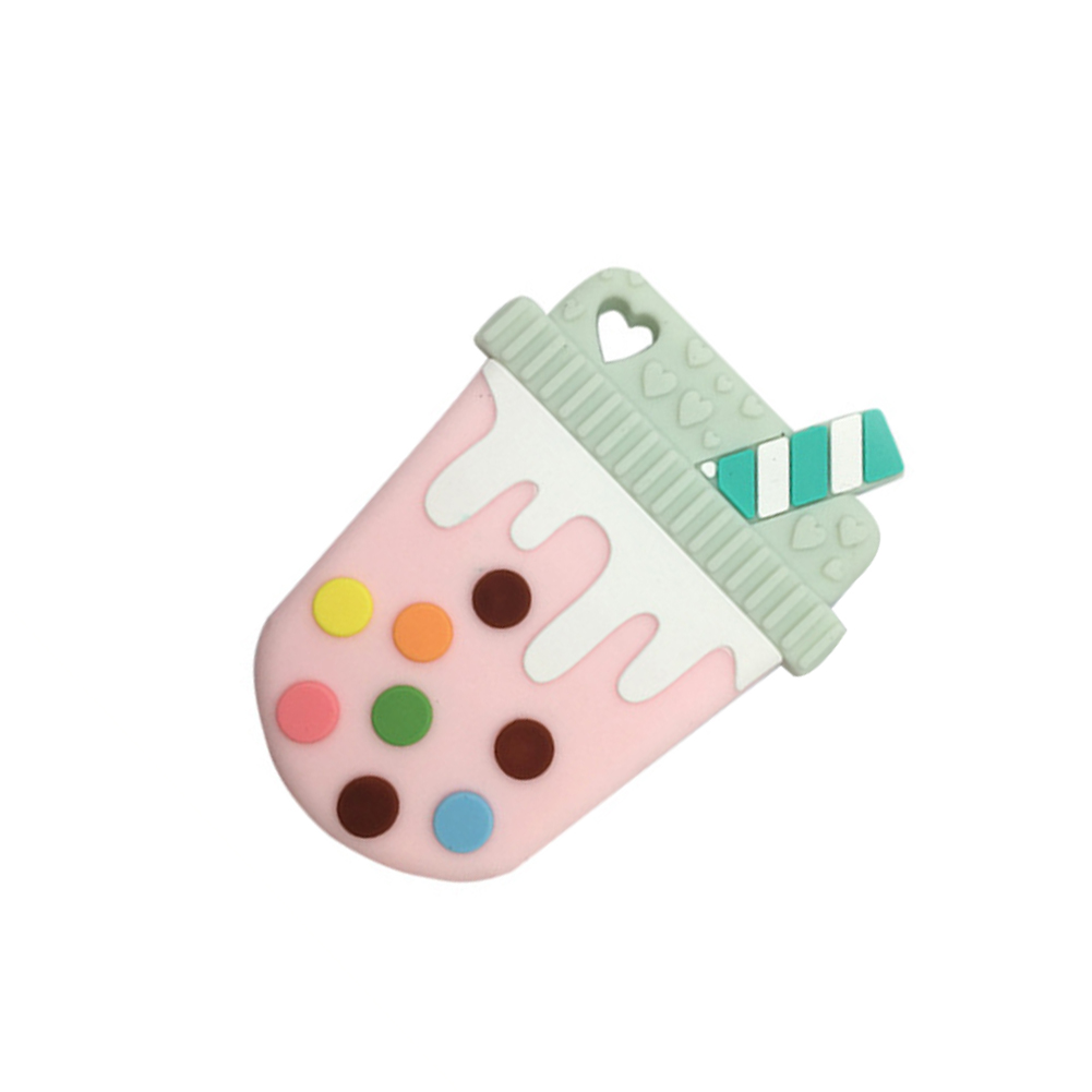 Baby Beißring Spielzeug Silikon Milch Tee Förmigen Zahnen Spielzeug Schmerzen Relief Neugeborenen Infant Kauen Ausbildung Molaren Spielzeug Rosa