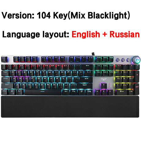 AULA Mechanical Keyboard Blue/ Black/Red/Brown Switch Gaming Keyboards for Tablet Desktop ADD Russian Spanish Korean Hebrew: Natural / BLACK SWITCH