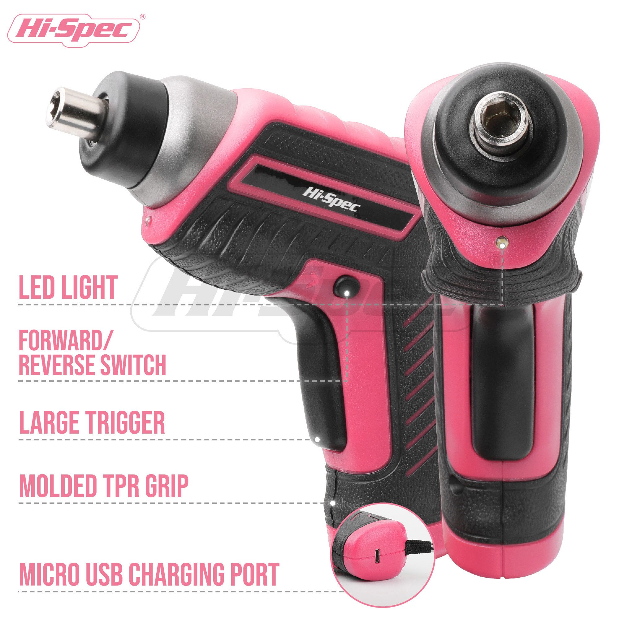 Hi-spec 35pc 4v usb elektrisk skruetrækker li-ion pink hjem diy husholdningsværktøj sæt håndværktøjssæt til gril dame kvinder