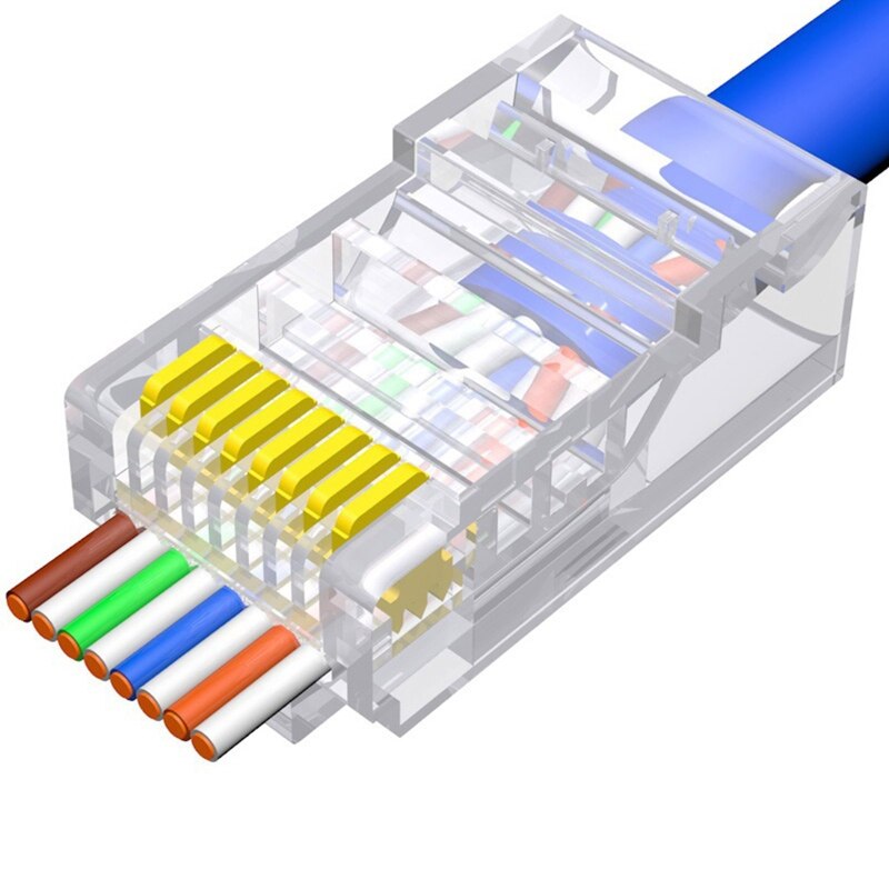 100 Stks/pak RJ45 Passeren Connector CAT6 CAT5E Netwerk Plug Tool-Minder Connectors 5/6 Utp Ethernet Crystal Stekkers