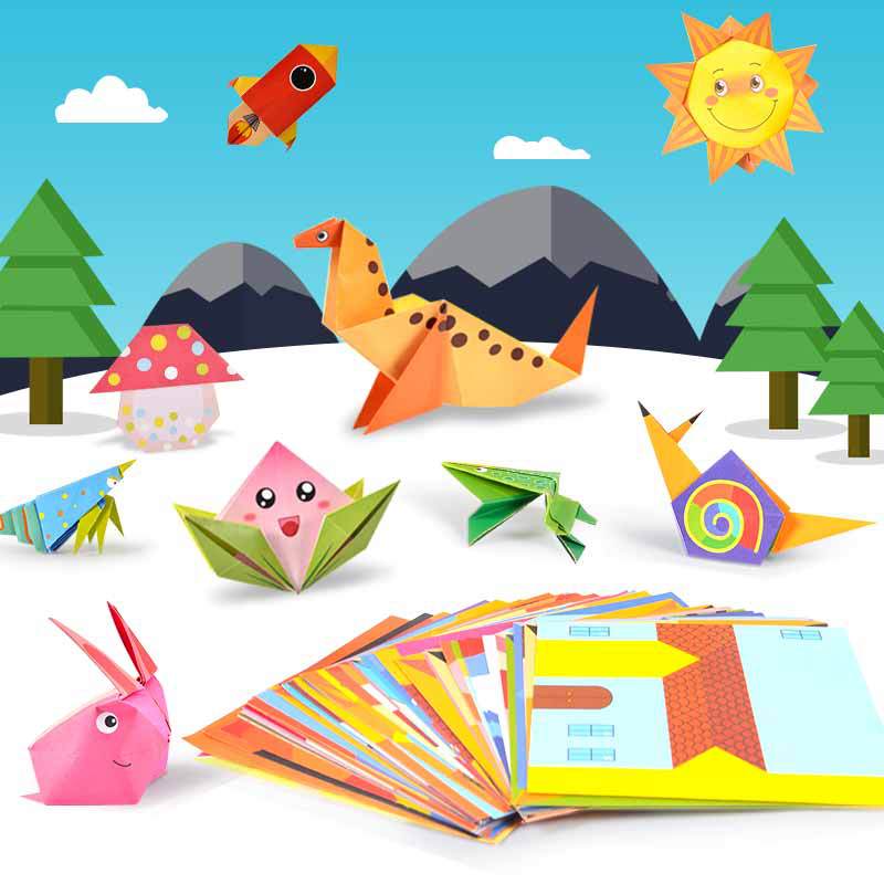 54Pcs Kids Craft Toys Cartoon Animal Origami Paper Cutting Color Paper Puzzle Early Learning Educational Toys Kingergarden